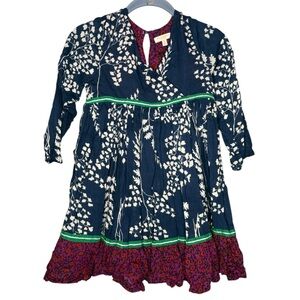 Pink Chicken Dress Vibrant Floral babydoll girls size 8 blue magenta white